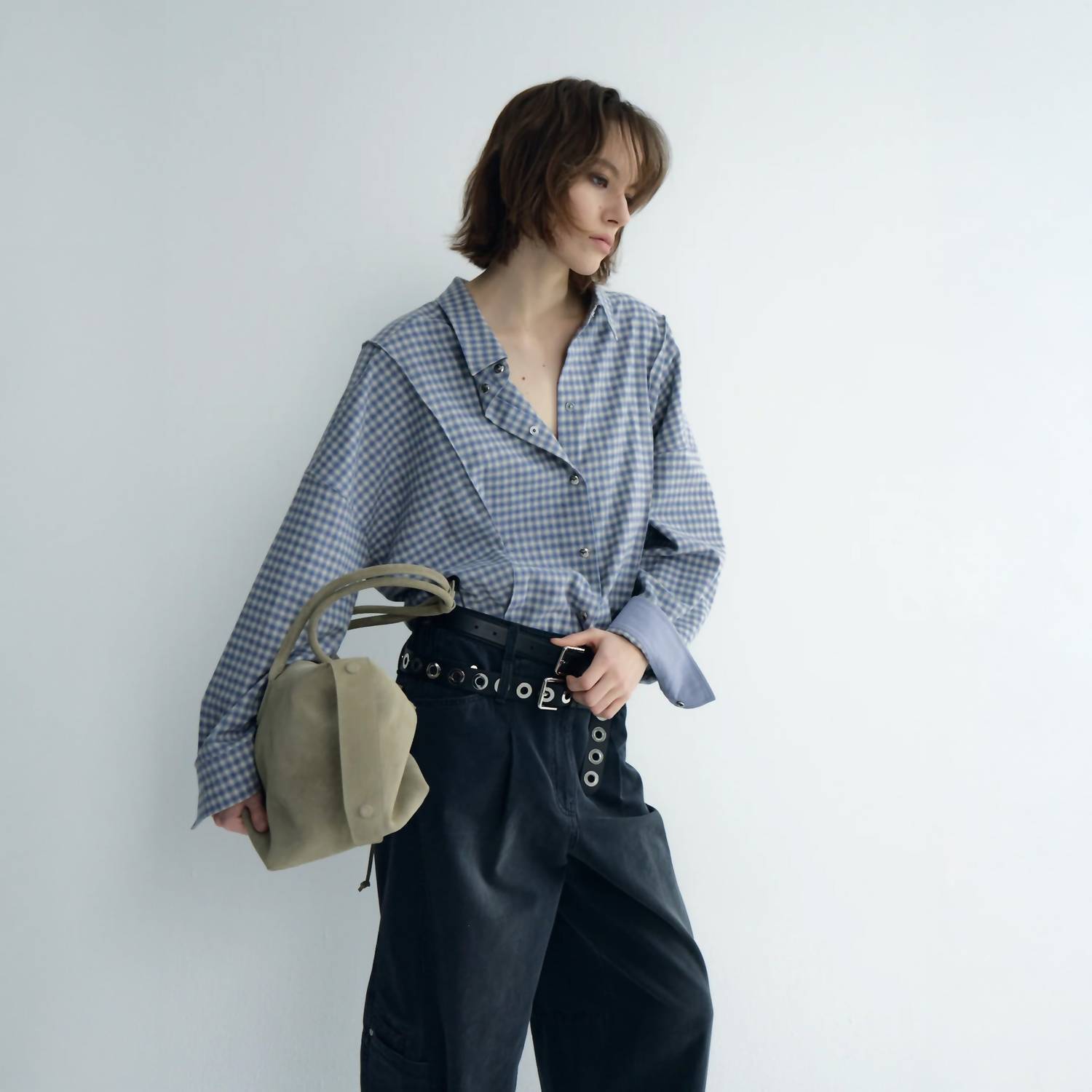 New Time Oversized Check Shirt In Blue/White
